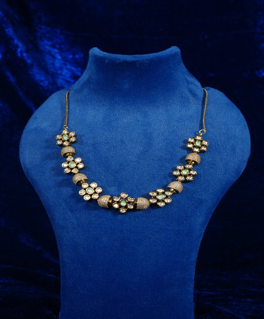 Elegant Floral Mint Green Moissanite Finish Necklace - Image 2