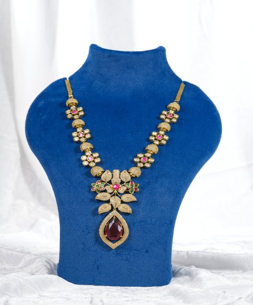 Royal Floral Ruby Drop Kundan-Inspired Statement Necklace - Image 3