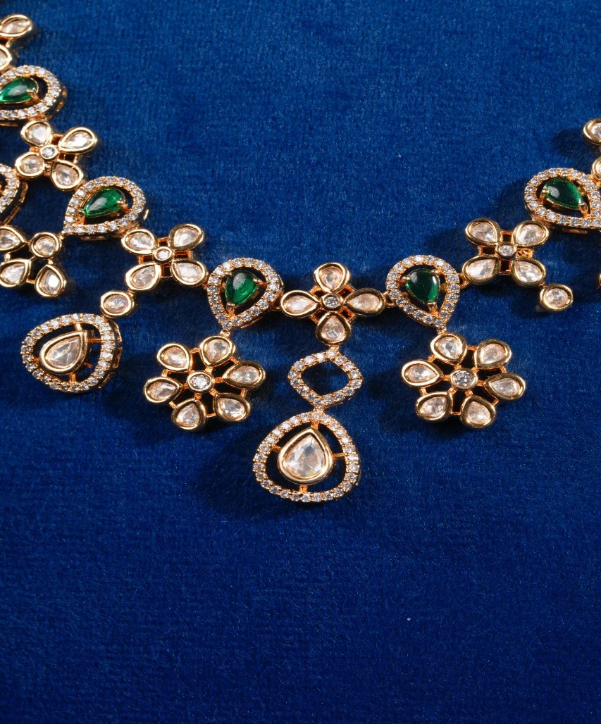 Royal Emerald Floral Moissanite Finish Necklace - Image 4
