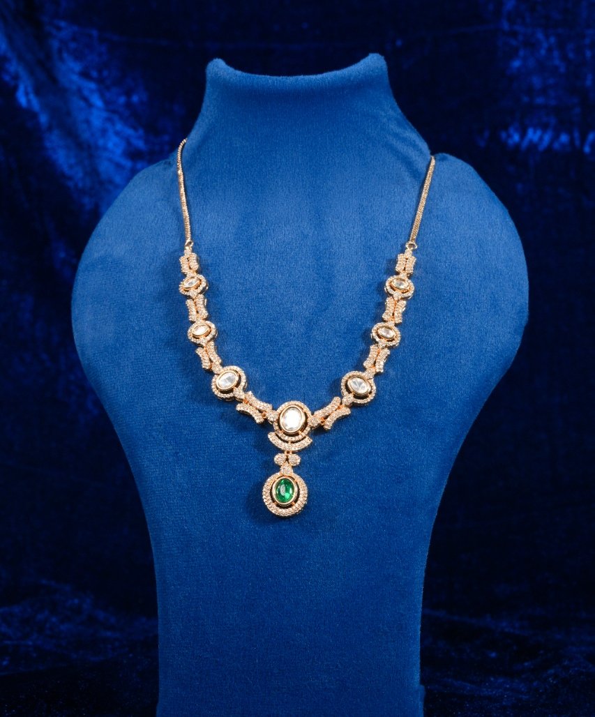 Elegant Emerald Drop Moissanite Finish Necklace - Image 2