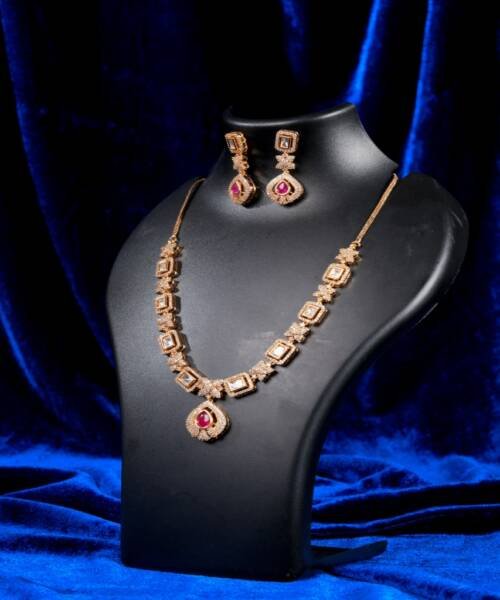 Elegant Ruby Drop Moissanite Necklace Set