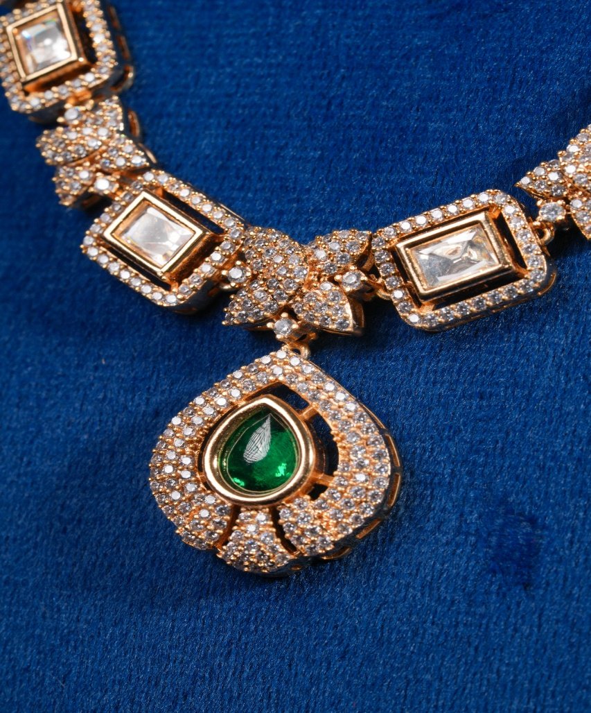 Elegant Emerald Drop Moissanite Necklace Set - Image 3