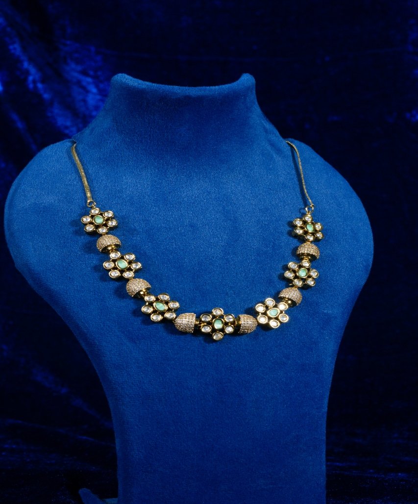 Elegant Floral Mint Green Moissanite Finish Necklace - Image 3