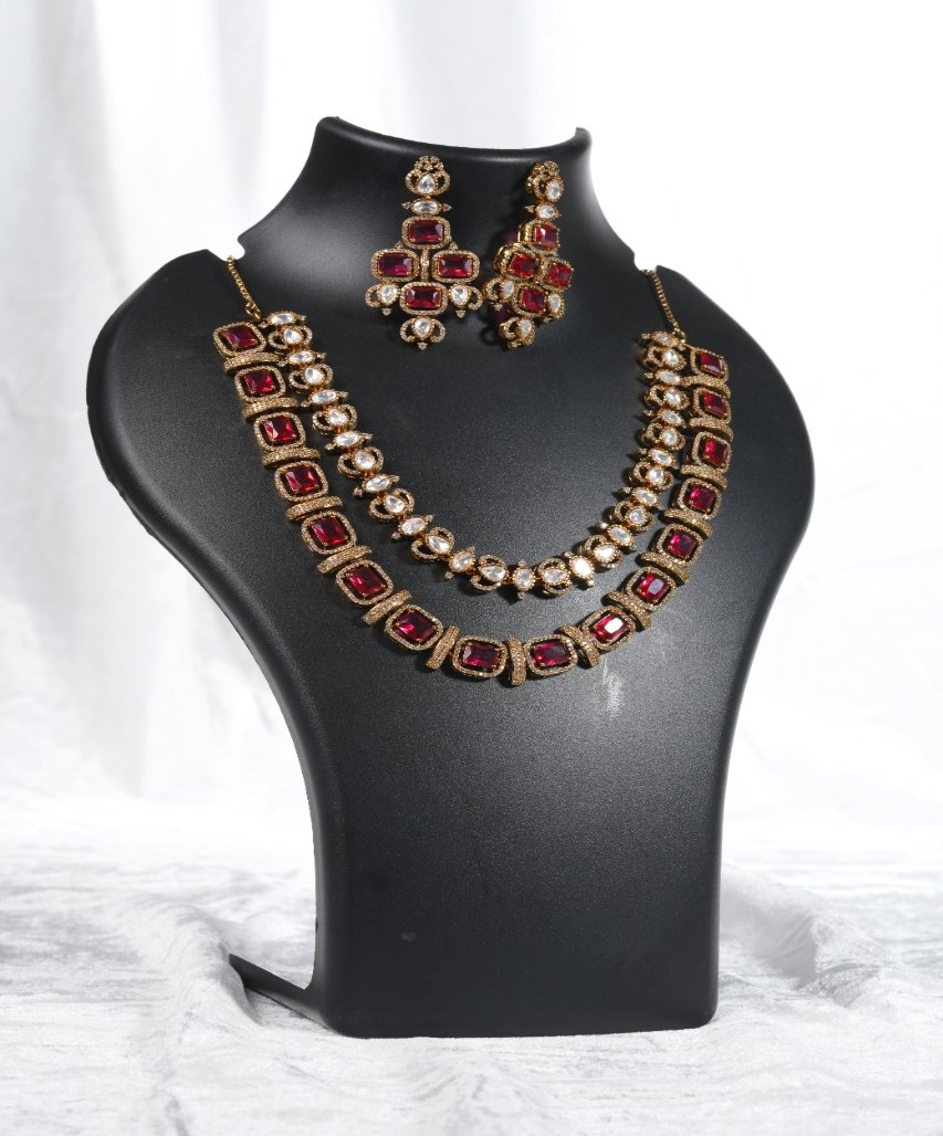 Premium Dual-Layer Moissanite Ruby Necklace Set - Image 3