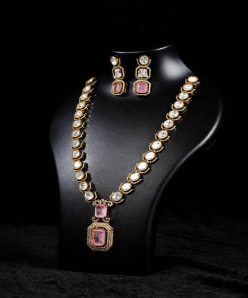Royal Blush Pink Pendant Moissanite Finish Necklace