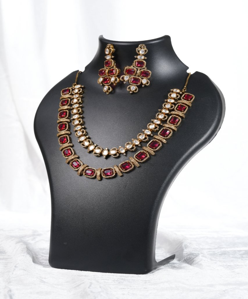 Premium Dual-Layer Moissanite Ruby Necklace Set