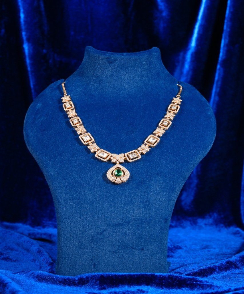 Elegant Emerald Drop Moissanite Necklace Set - Image 2