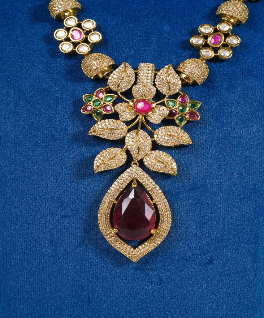 Royal Floral Ruby Drop Kundan-Inspired Statement Necklace - Image 4
