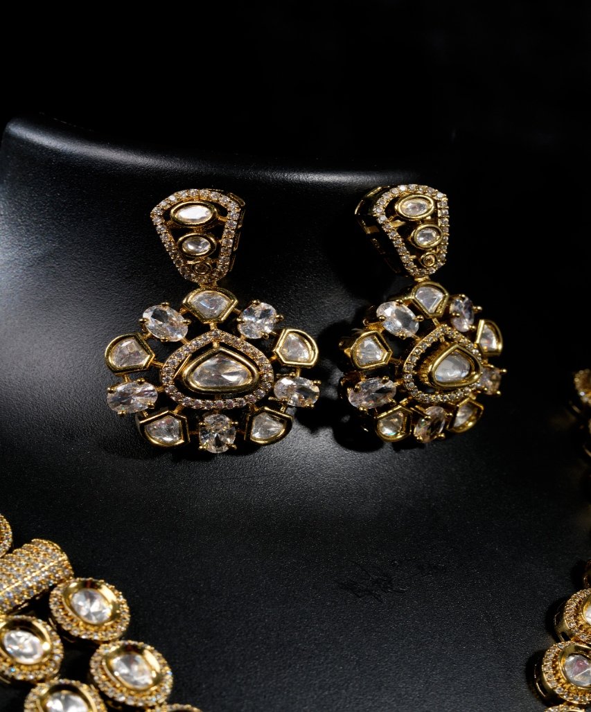 Royal Kundan Moissanite Finish Long Necklace & Earrings Set - Image 4