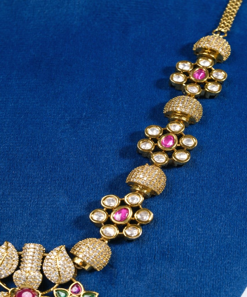 Royal Floral Ruby Drop Kundan-Inspired Statement Necklace - Image 5