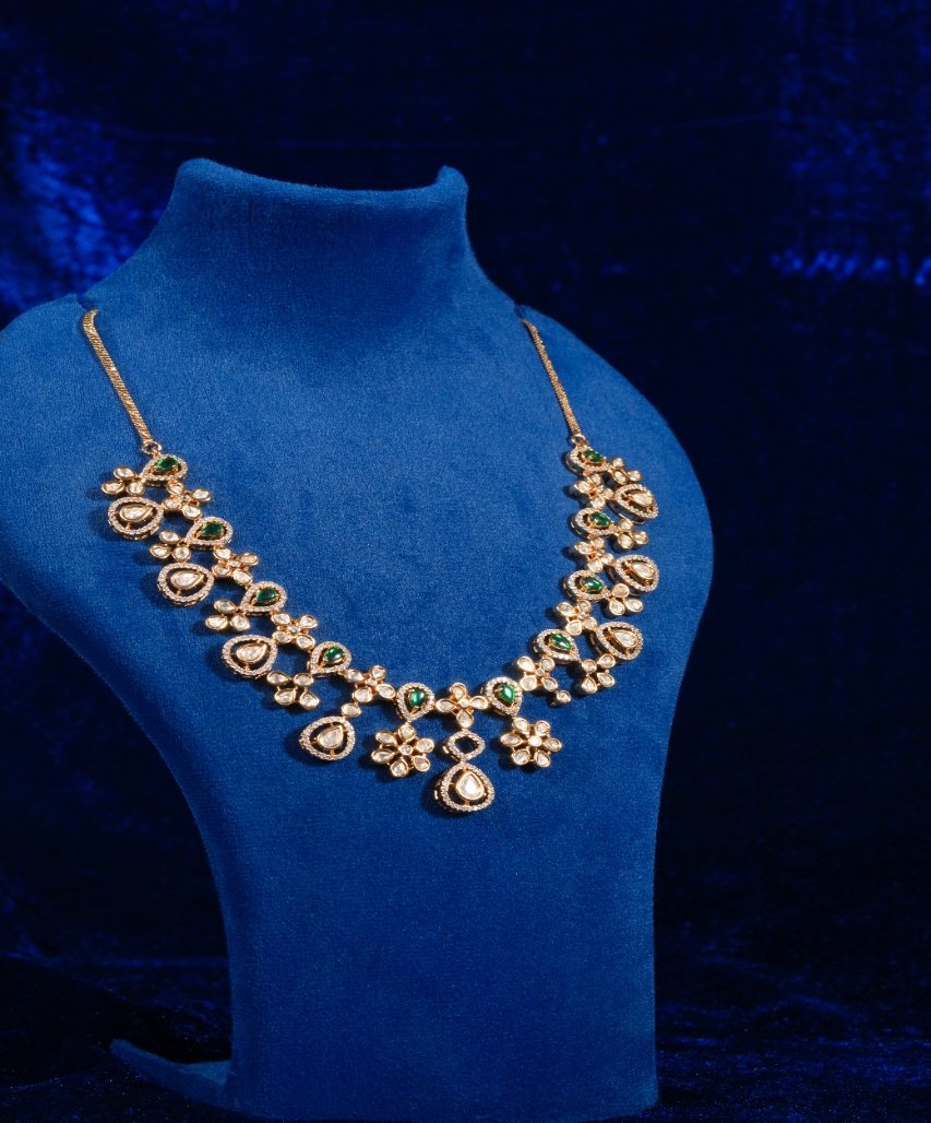 Royal Emerald Floral Moissanite Finish Necklace - Image 3
