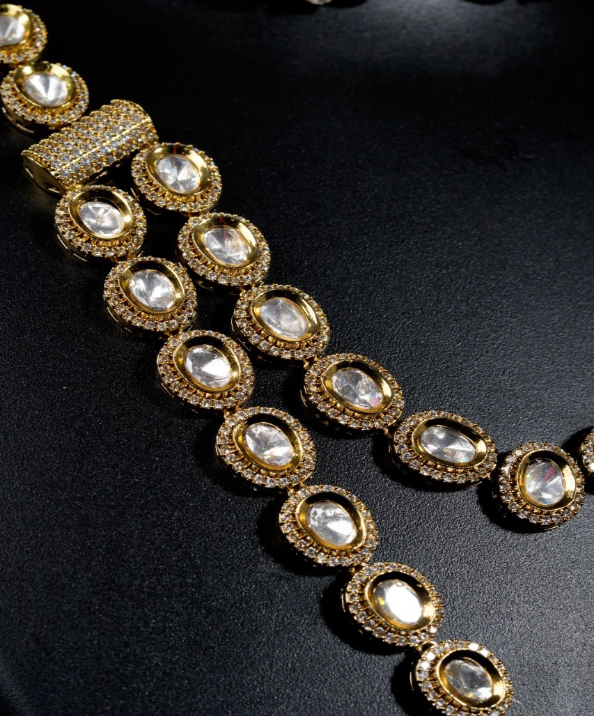 Royal Kundan Moissanite Finish Long Necklace & Earrings Set - Image 5