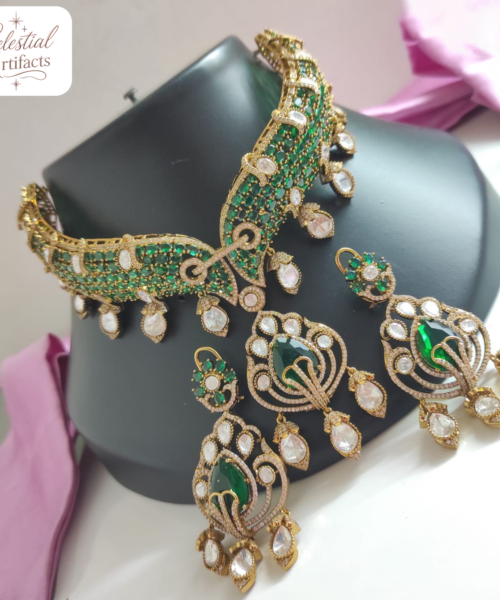 Royal Peacock Emerald Designer Necklace Set