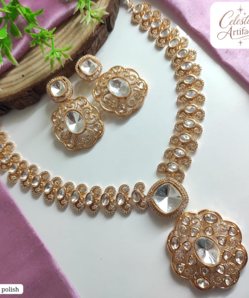 Carat Polish Floral Kundan Designer Necklace Set
