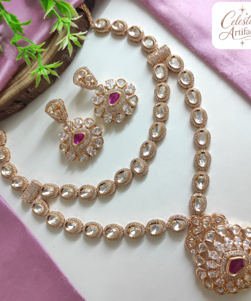Carat Polish Royal Floral Pendant Necklace Set