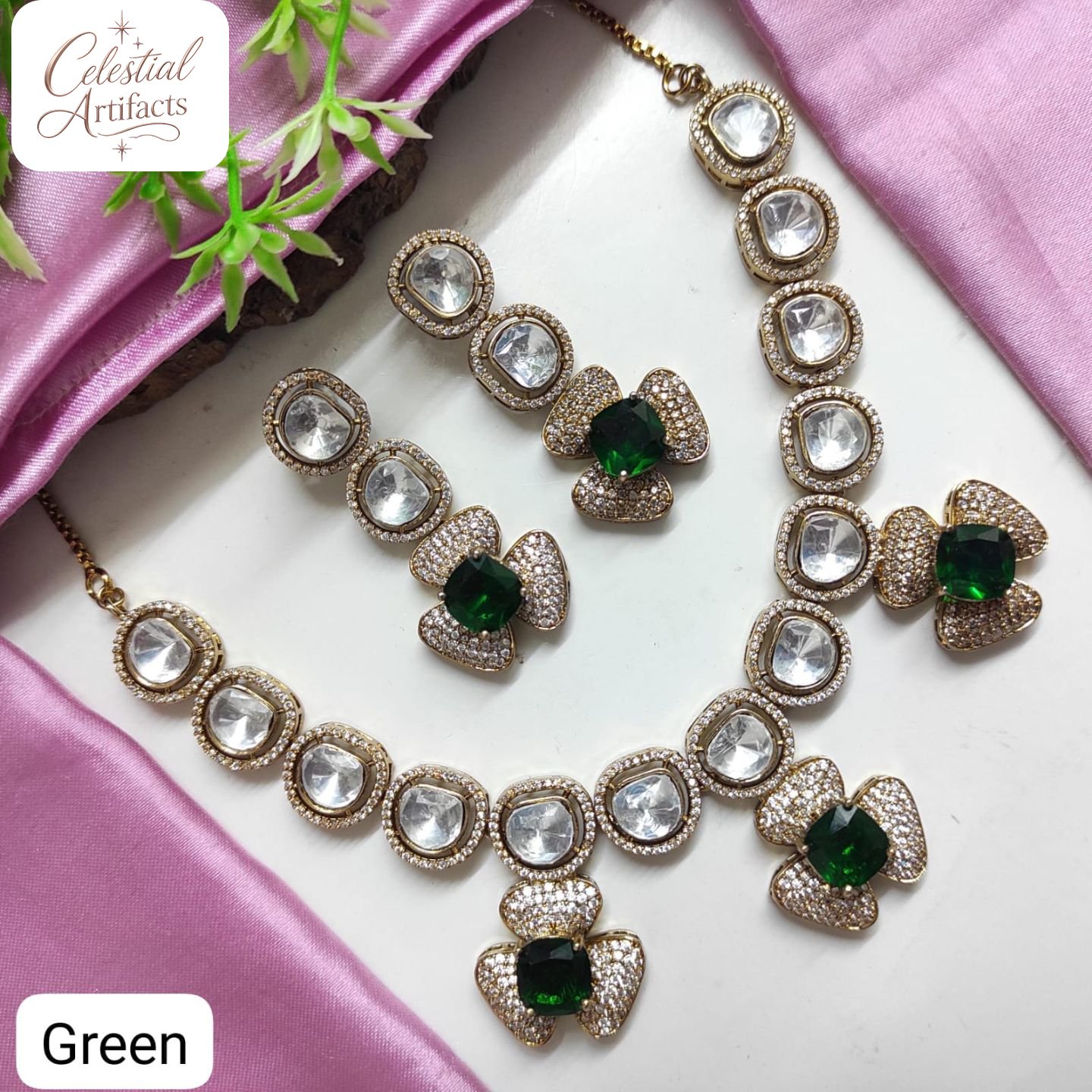 Elegant Floral Crystal Designer Necklace Set