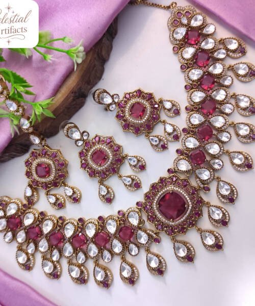 Royal Emerald & Ruby Kundan-Style Designer Necklace Set