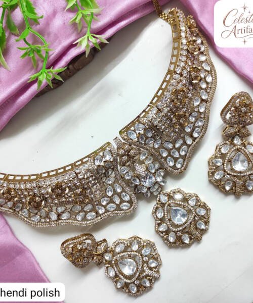 Royal Mehandi Polish Crystal Designer Necklace Set