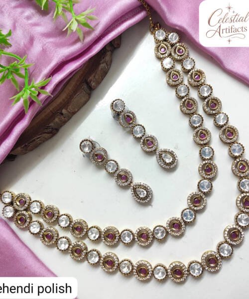 Mehandi Polish Dual-Tone Crystal Necklace Set