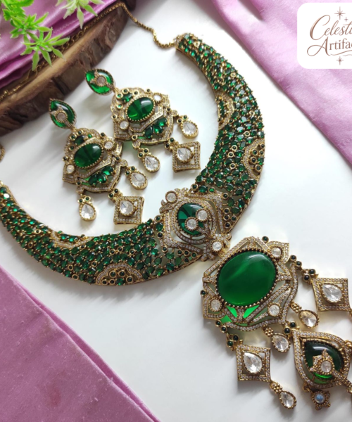 Royal Emerald & Sapphire Kundan Designer Necklace Set
