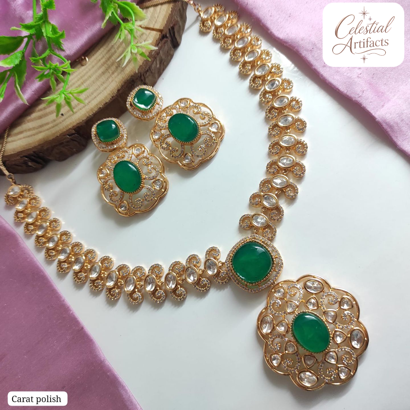 Carat Polish Floral Kundan Designer Necklace Set - Image 2