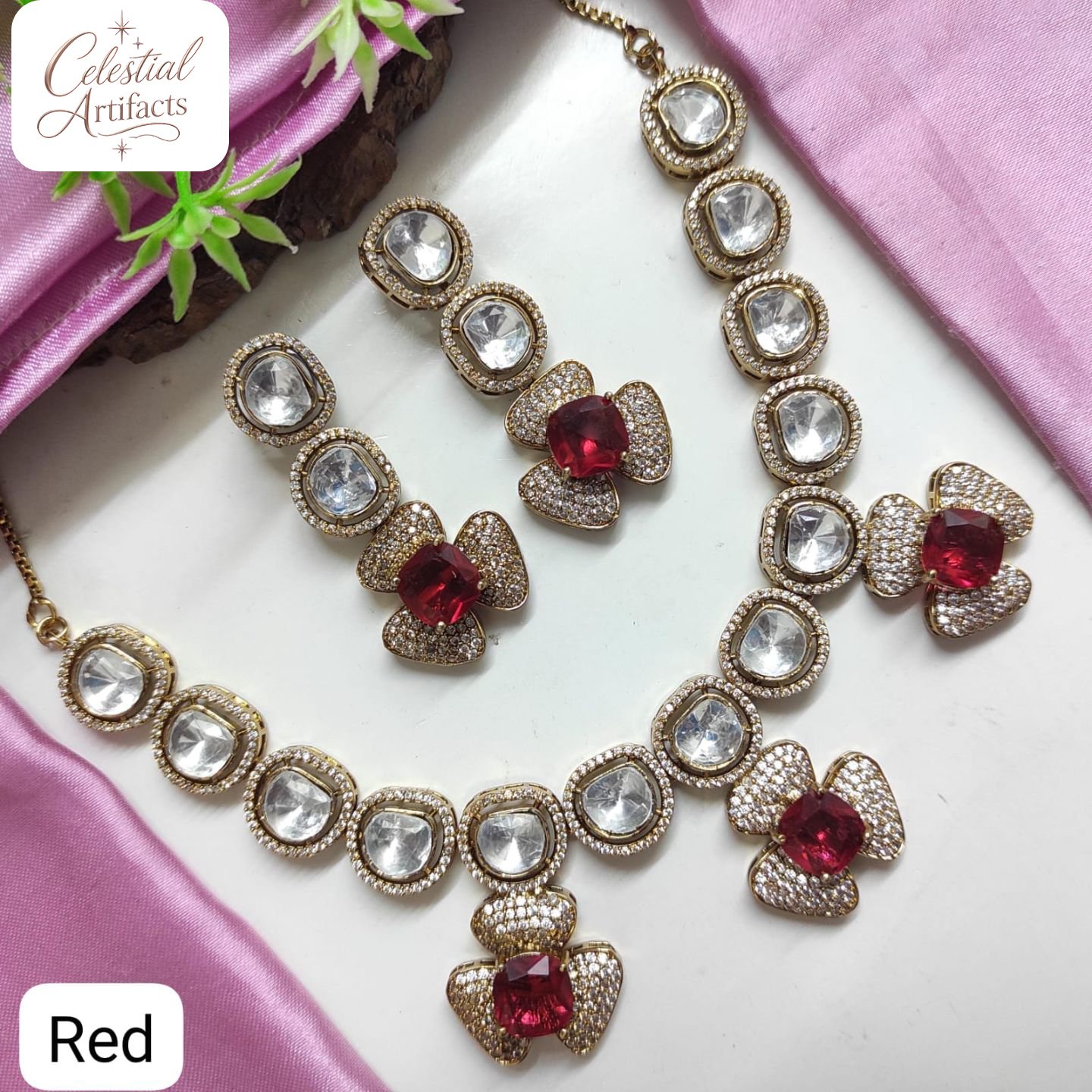 Elegant Floral Crystal Designer Necklace Set - Image 4