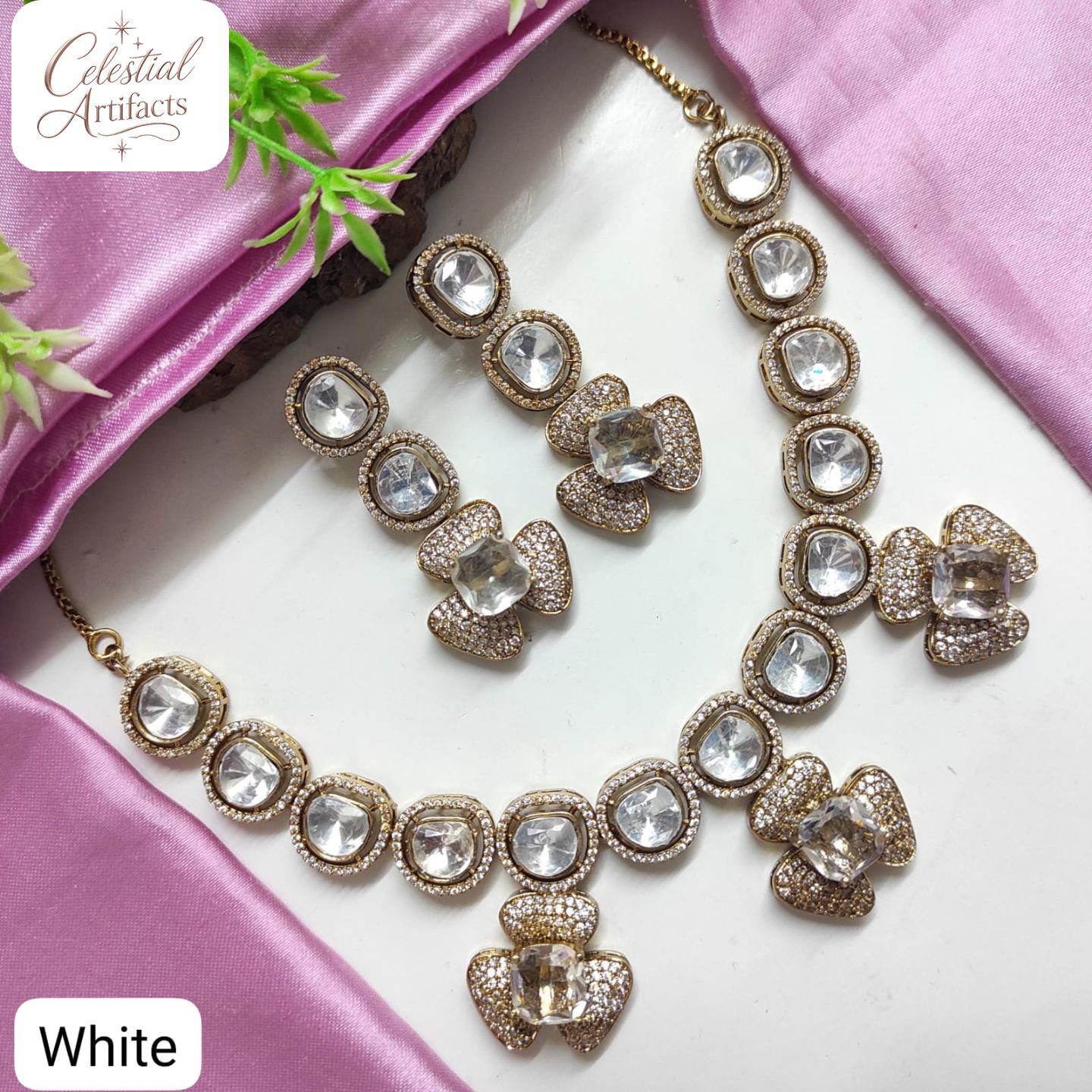 Elegant Floral Crystal Designer Necklace Set - Image 5