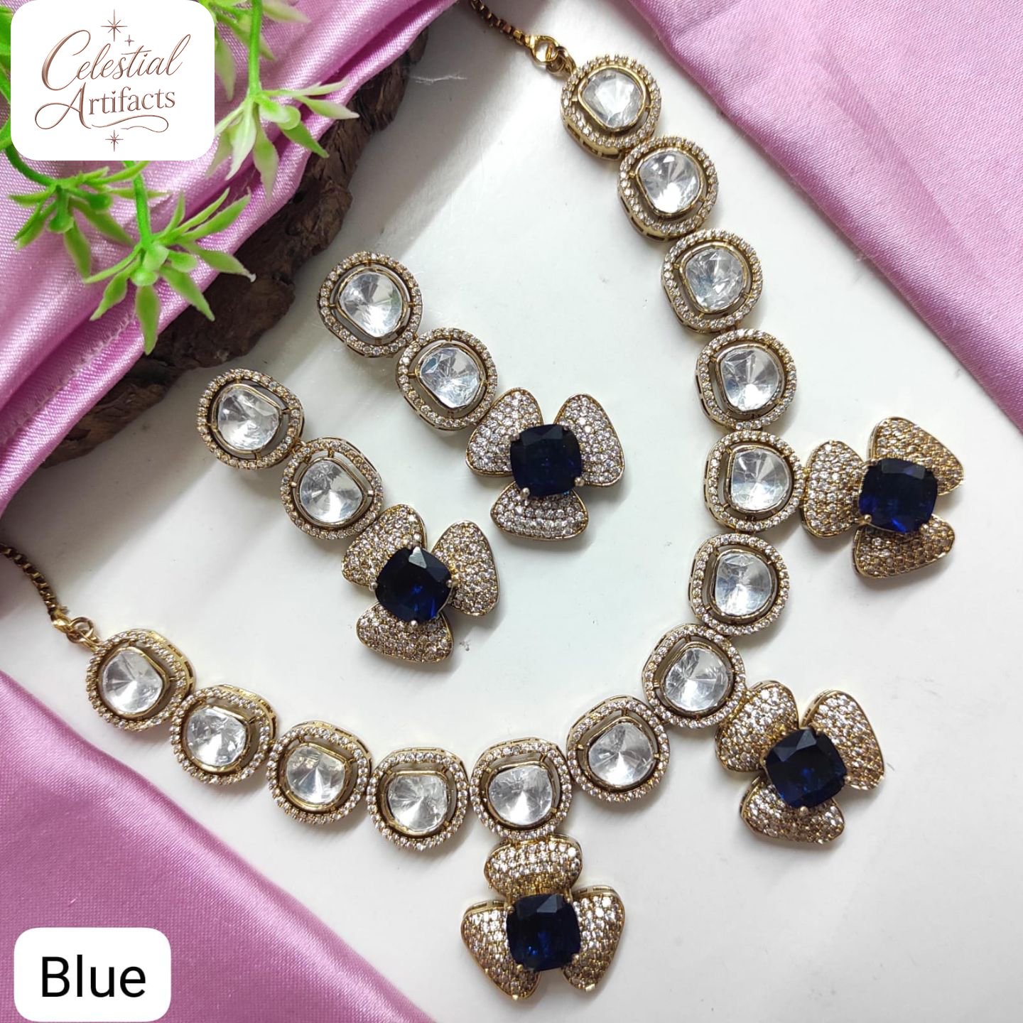 Elegant Floral Crystal Designer Necklace Set - Image 6
