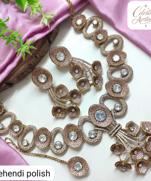Celestial Mehandi Polish Crystal Statement Jewellery Set