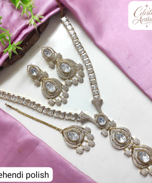 Celestial Mehandi Polish Emerald & Crystal Necklace Set